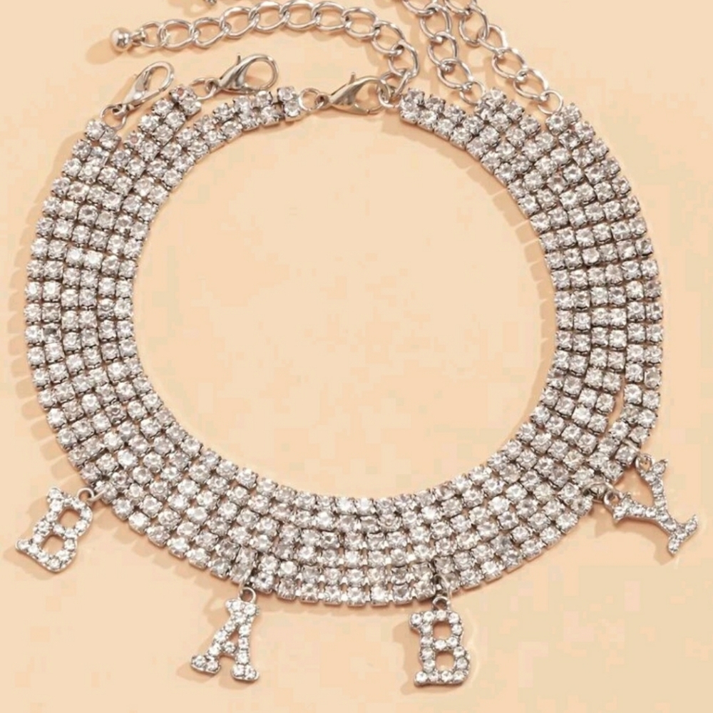 3pcs Rhinestone Letter Charm Anklet - Picture 3 of 4